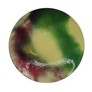 MCM Handcrafted Copper Enamel Art Plate Green Red Abstract Design